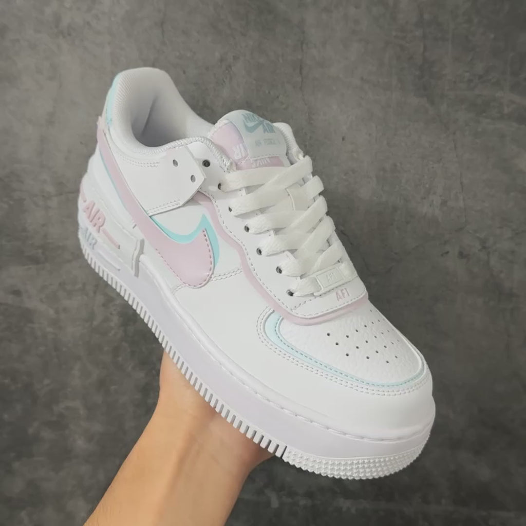 Nike Air Force 1 Shadow White & Pastel Pink Mint Sneakers, Layered Low-Top Lace-Up Casual Streetwear Shoes