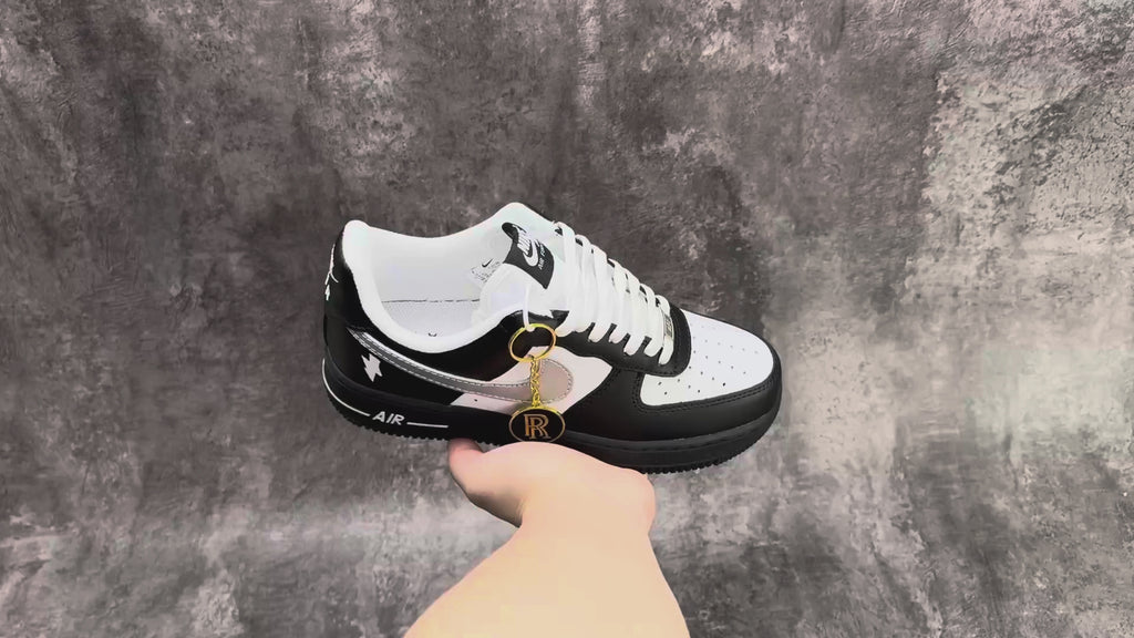Nike Air Force 1 ’07 Low AF1 Black & White Sneakers, Contrast Swoosh Retro Lace-Up Casual Streetwear Shoes