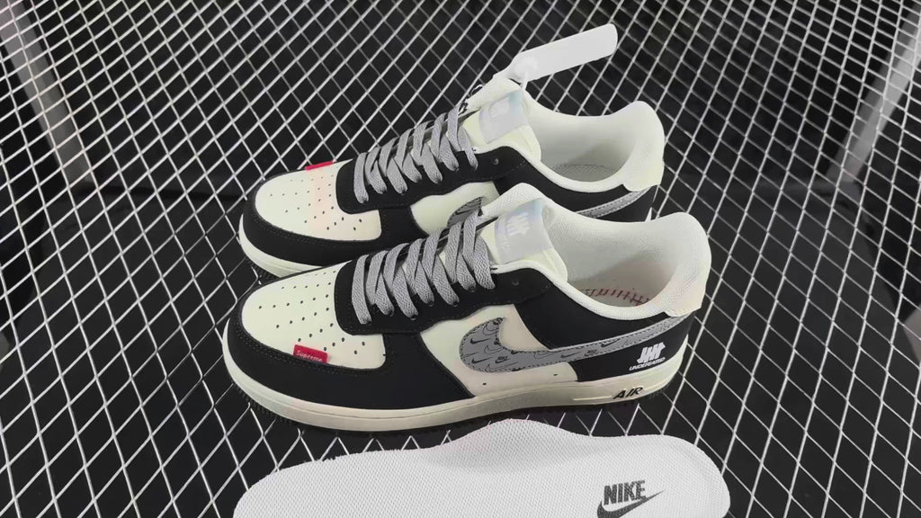 Nike Air Force 1 ’07 Low AF1 Black White & Grey Sneakers, Patchwork Graphic Lace-Up Retro Casual Streetwear Shoes
