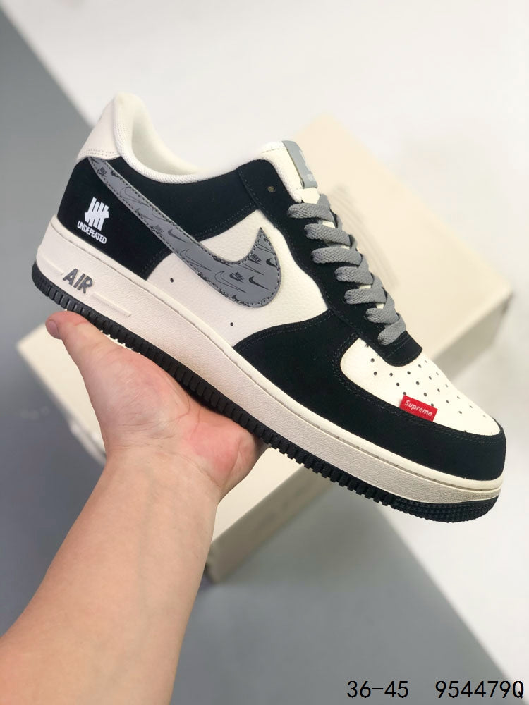 Nike Air Force 1 LV8 EMB Black & White Men’s Low-Top Sneakers with Grey Swoosh, Lace-Up Retro Casual Streetwear Shoes