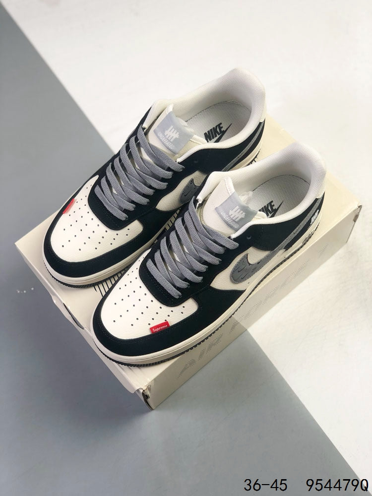Nike Air Force 1 LV8 EMB Black & White Men’s Low-Top Sneakers with Grey Swoosh, Lace-Up Retro Casual Streetwear Shoes