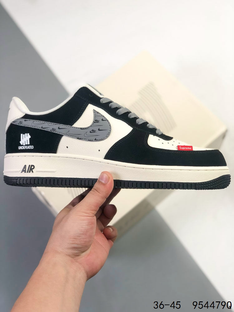 Nike Air Force 1 LV8 EMB Black & White Men’s Low-Top Sneakers with Grey Swoosh, Lace-Up Retro Casual Streetwear Shoes