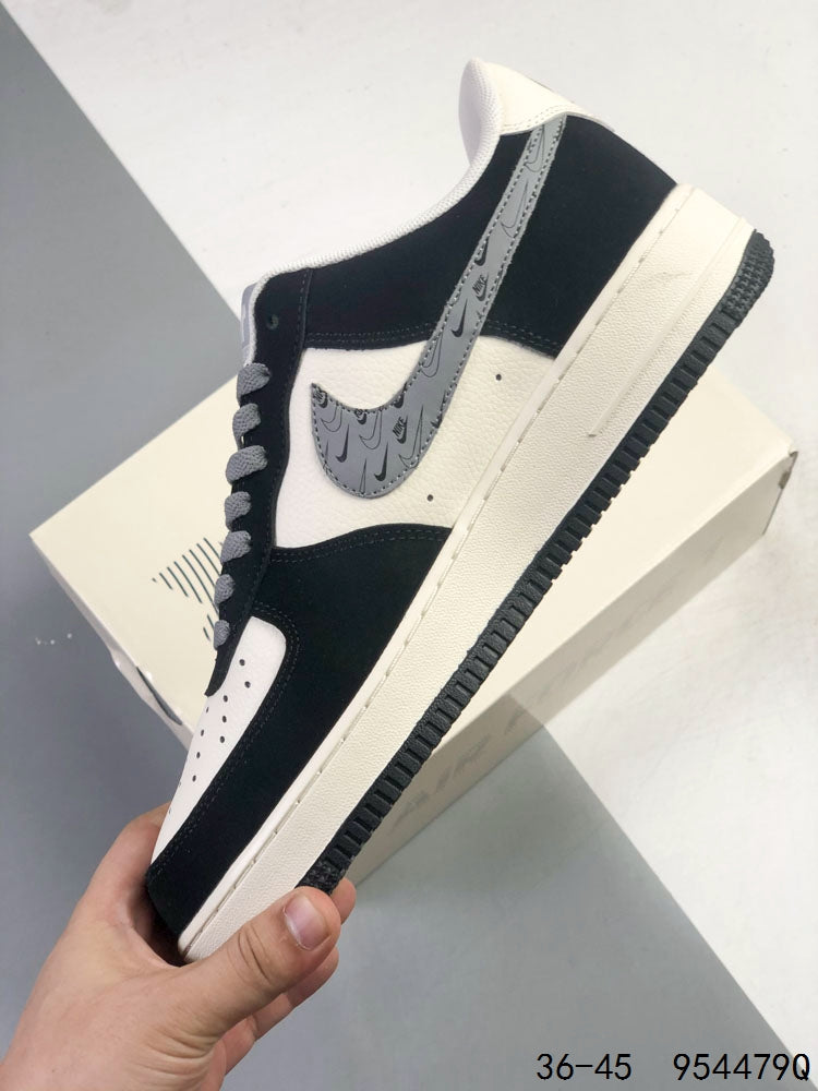 Nike Air Force 1 LV8 EMB Black & White Men’s Low-Top Sneakers with Grey Swoosh, Lace-Up Retro Casual Streetwear Shoes