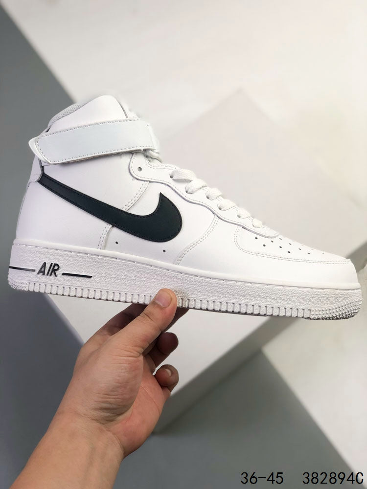 Nike Air Force 1 High White & Black Sneakers, Ankle Strap Lace-Up Retro Casual Streetwear Shoes