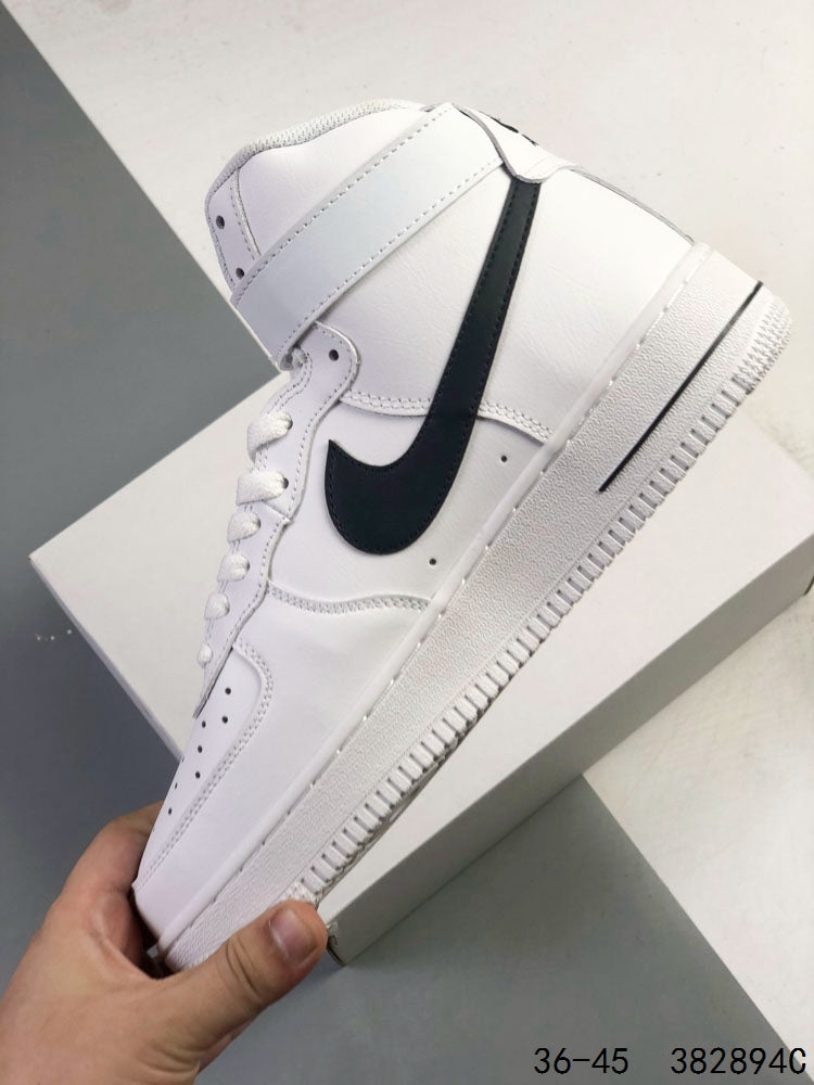 Nike Air Force 1 High White & Black Sneakers, Ankle Strap Lace-Up Retro Casual Streetwear Shoes