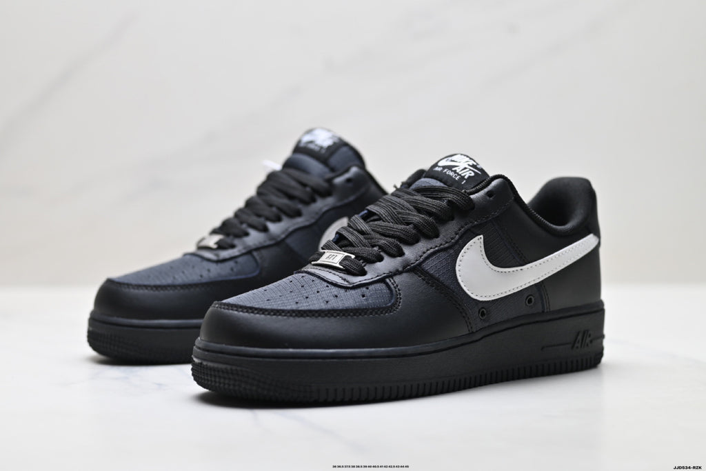 Nike Air Force 1 ’07 Low Black & White Sneakers, Lace-Up Retro Casual Streetwear Shoes