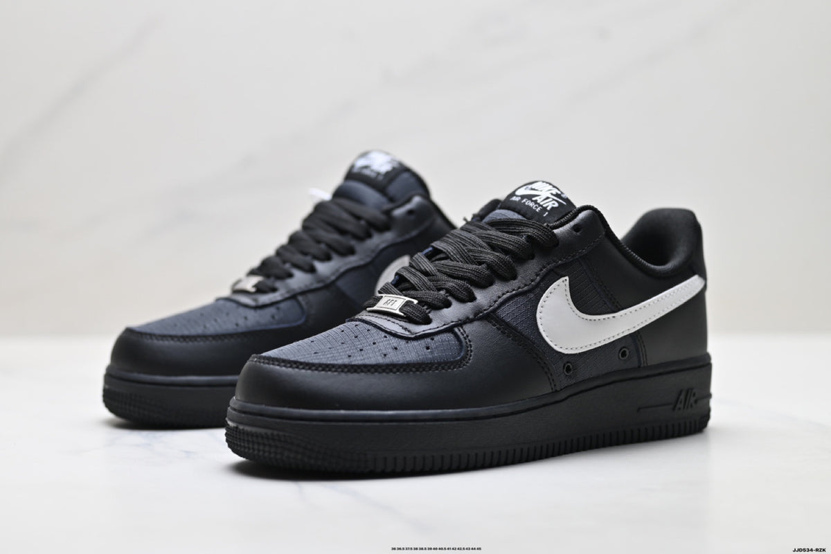 Nike Air Force 1 ’07 Low Black & White Sneakers, Lace-Up Retro Casual Streetwear Shoes