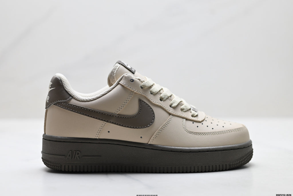 Nike Air Force 1 ’07 Low Grey & Black Sneakers, Retro Lace-Up Casual Streetwear Shoes