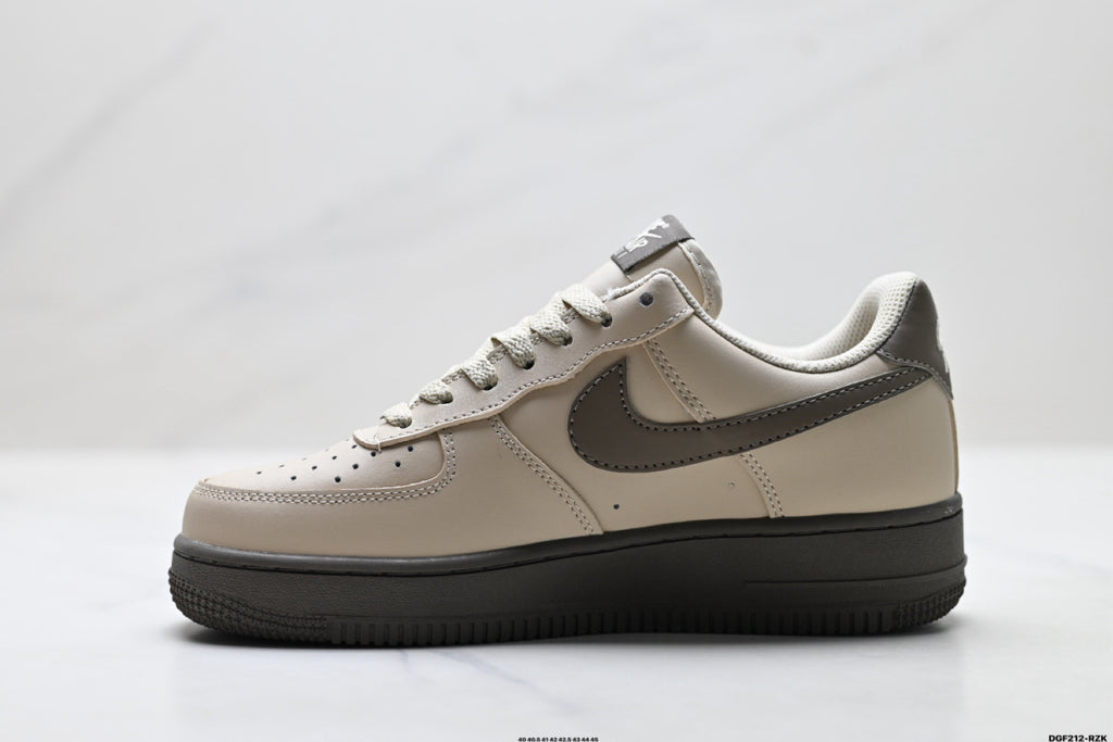 Nike Air Force 1 ’07 Low Grey & Black Sneakers, Retro Lace-Up Casual Streetwear Shoes