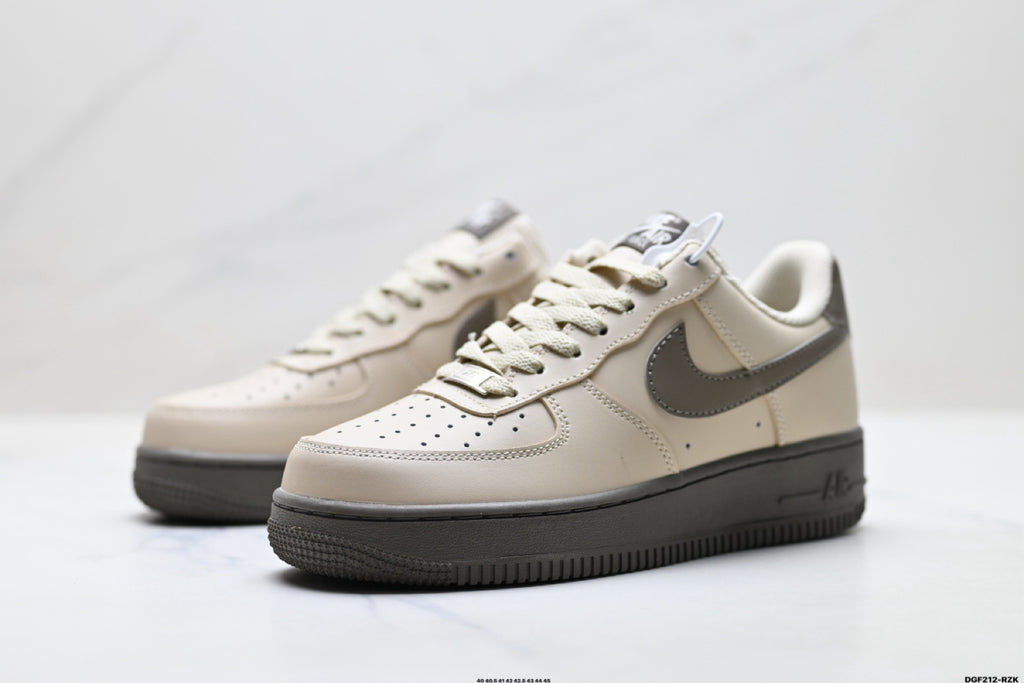 Nike Air Force 1 ’07 Low Grey & Black Sneakers, Retro Lace-Up Casual Streetwear Shoes