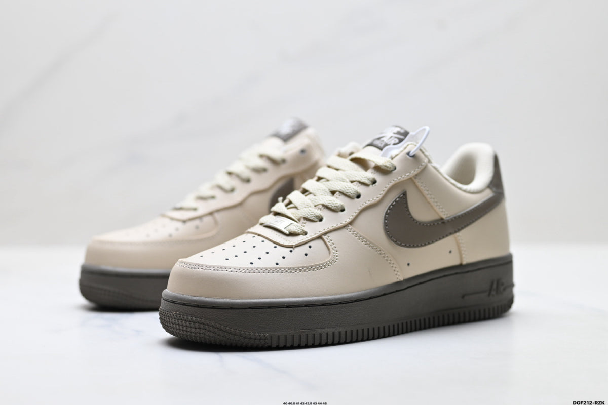 Nike Air Force 1 ’07 Low Grey & Black Sneakers, Retro Lace-Up Casual Streetwear Shoes
