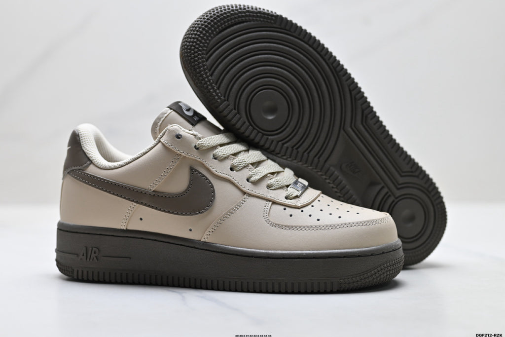 Nike Air Force 1 ’07 Low Grey & Black Sneakers, Retro Lace-Up Casual Streetwear Shoes