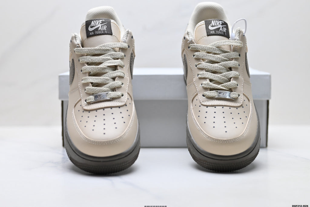 Nike Air Force 1 ’07 Low Grey & Black Sneakers, Retro Lace-Up Casual Streetwear Shoes