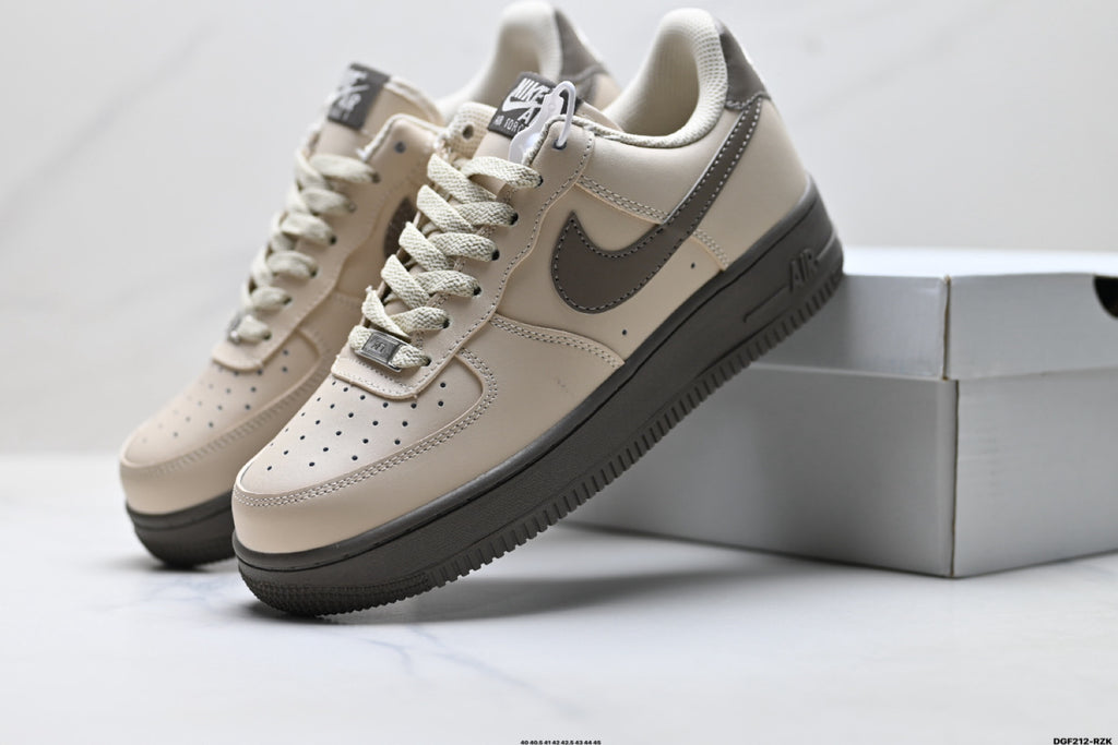 Nike Air Force 1 ’07 Low Grey & Black Sneakers, Retro Lace-Up Casual Streetwear Shoes