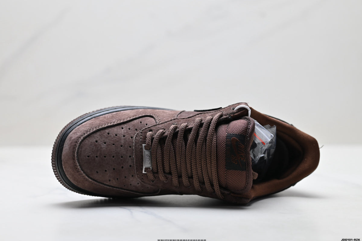 Nike Air Force 1 ’07 Low Brown & Black Sneakers, Retro Lace-Up Casual Streetwear Shoes