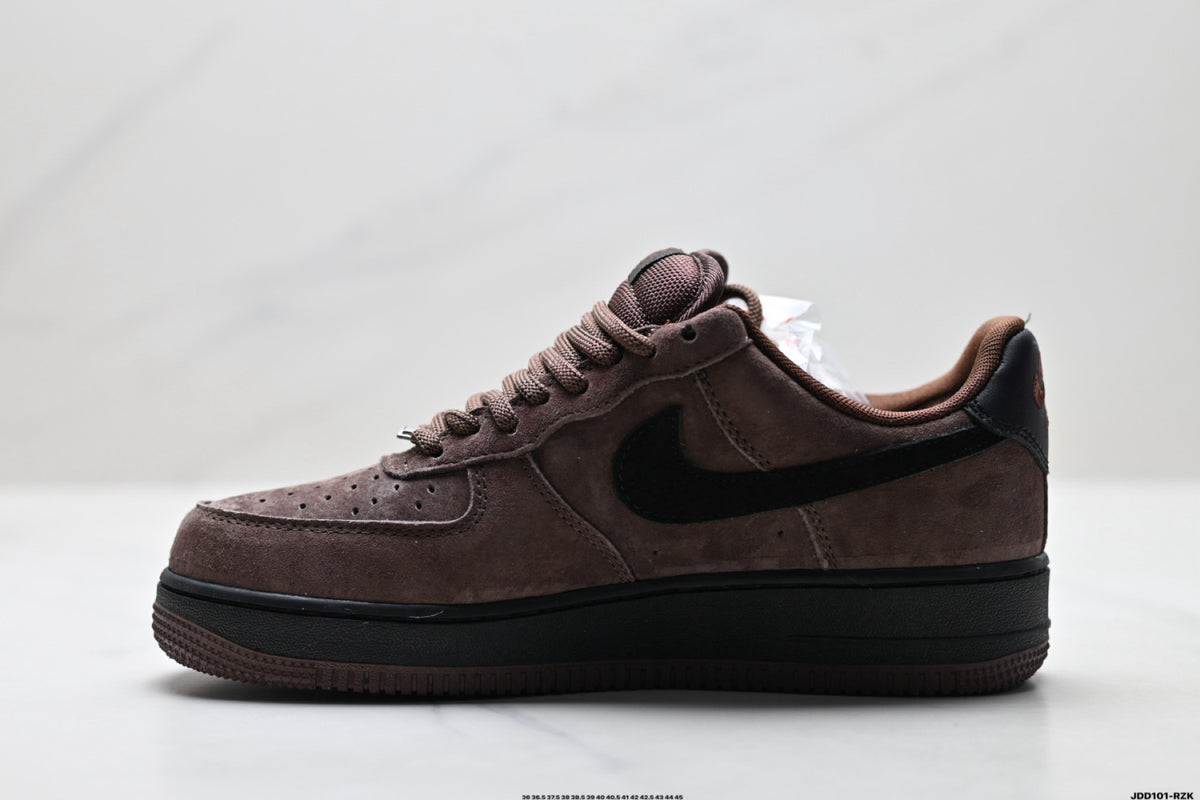 Nike Air Force 1 ’07 Low Brown & Black Sneakers, Retro Lace-Up Casual Streetwear Shoes