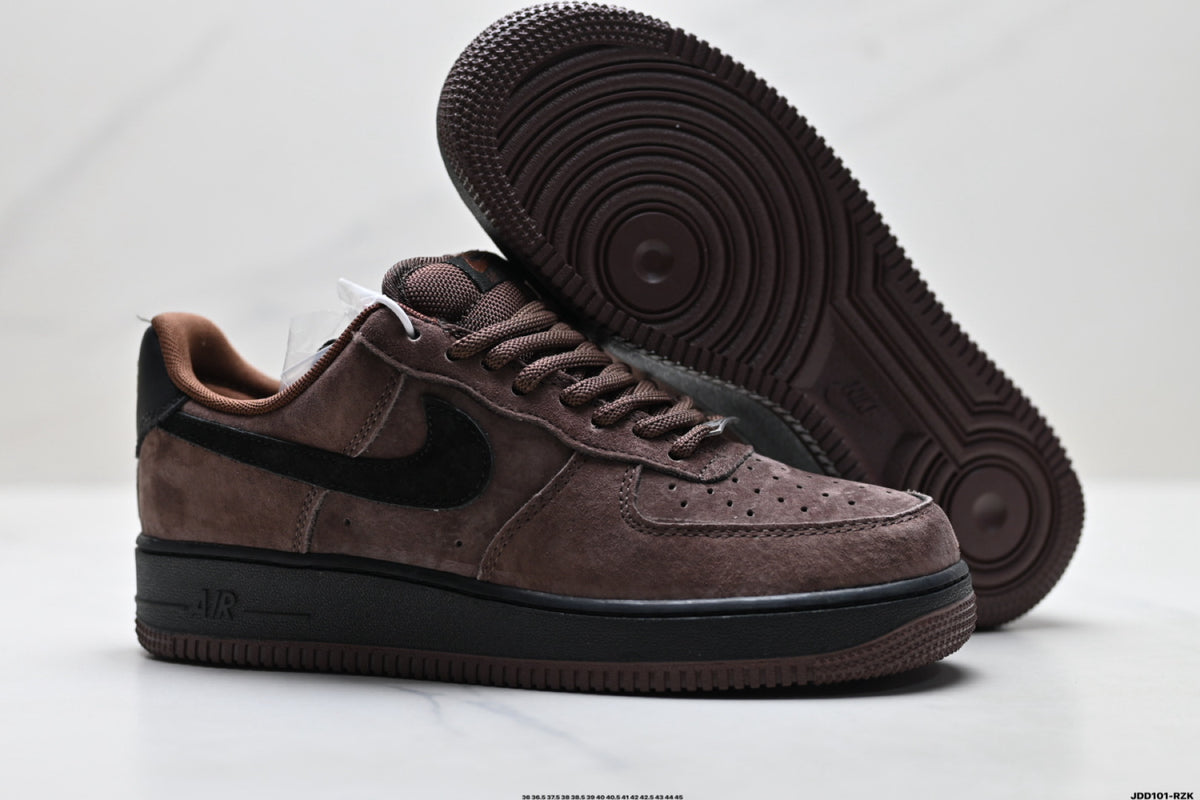 Nike Air Force 1 ’07 Low Brown & Black Sneakers, Retro Lace-Up Casual Streetwear Shoes