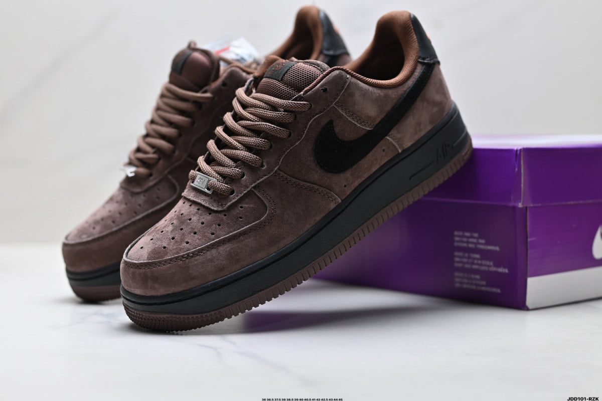 Nike Air Force 1 ’07 Low Brown & Black Sneakers, Retro Lace-Up Casual Streetwear Shoes