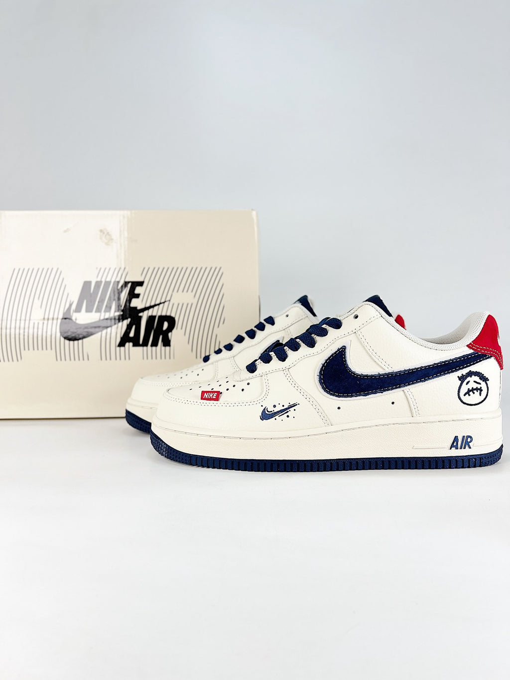 Nike Air Force 1 ’07 Low Cream & Black Sneakers with Red Accents, Retro Lace-Up Casual Streetwear Shoes