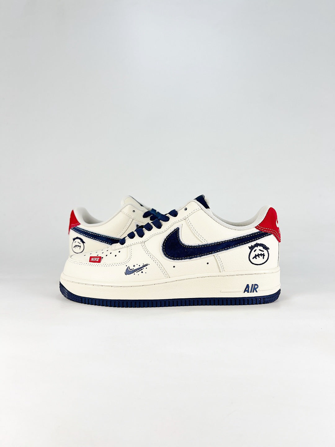 Nike Air Force 1 ’07 Low Cream & Black Sneakers with Red Accents, Retro Lace-Up Casual Streetwear Shoes