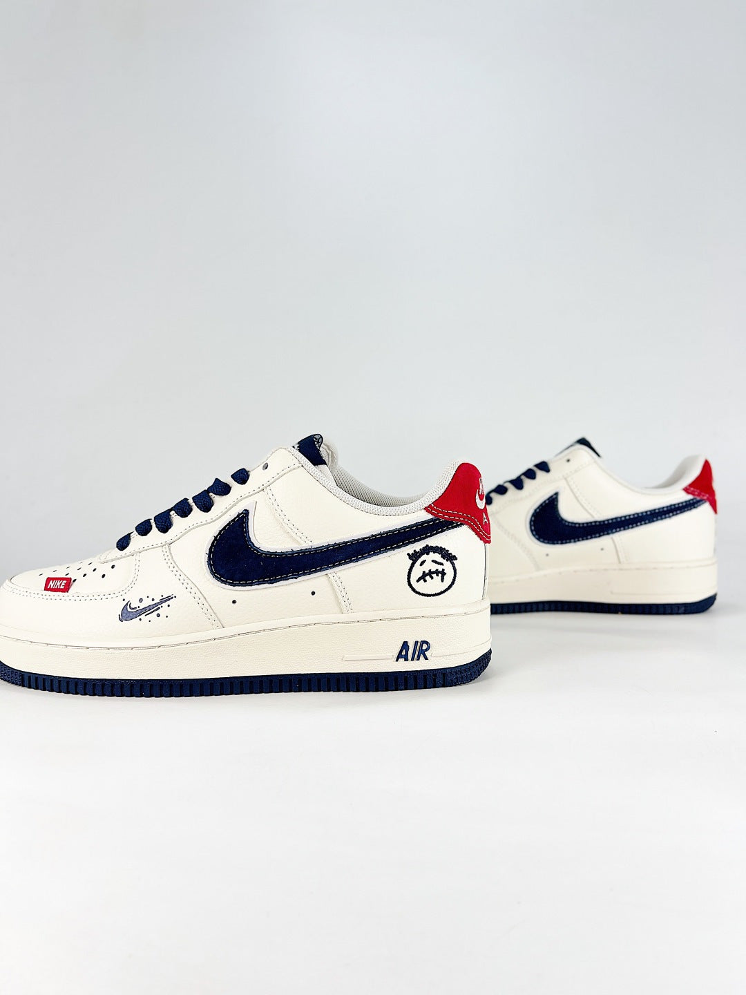 Nike Air Force 1 ’07 Low Cream & Black Sneakers with Red Accents, Retro Lace-Up Casual Streetwear Shoes