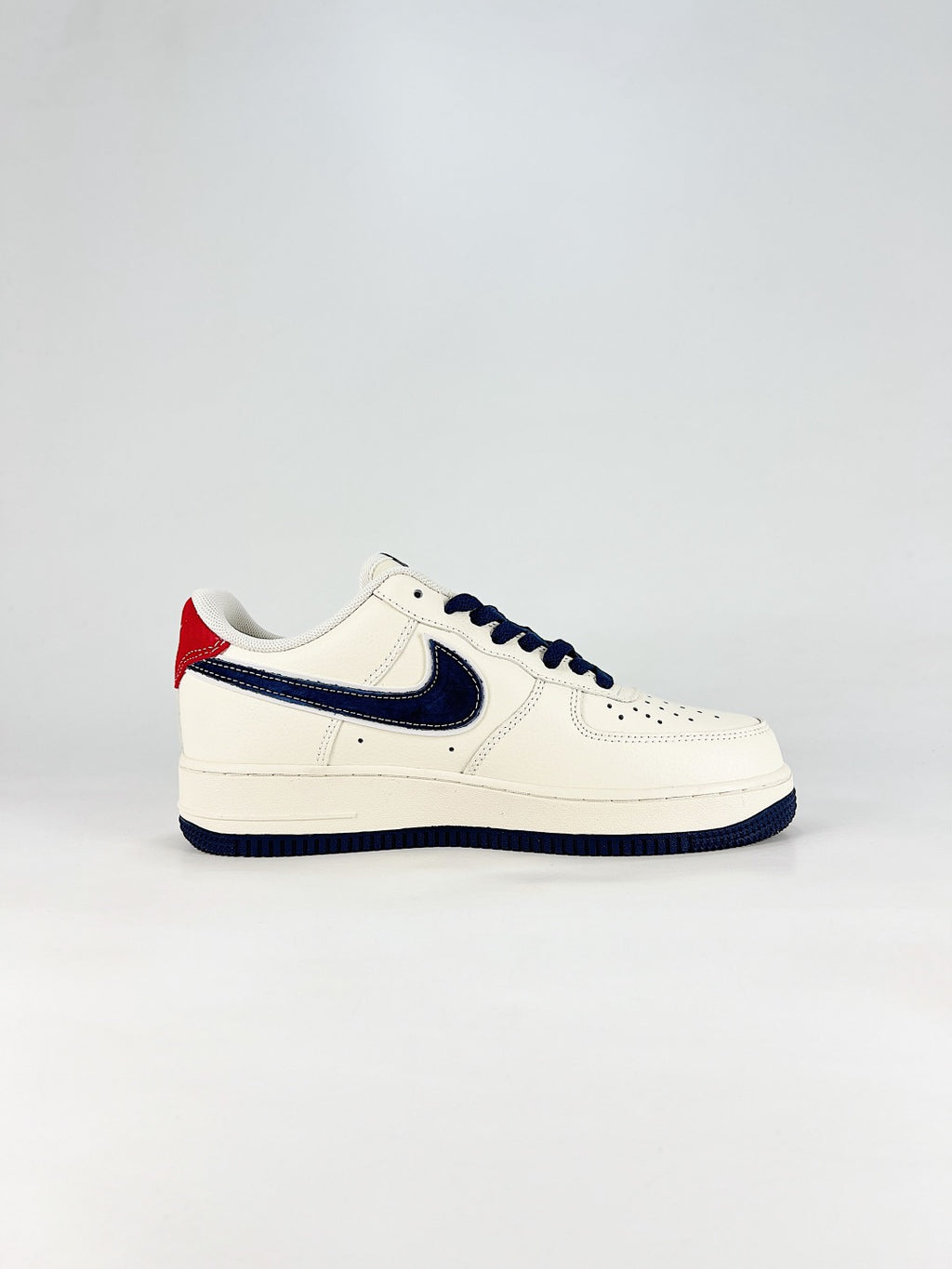 Nike Air Force 1 ’07 Low Cream & Black Sneakers with Red Accents, Retro Lace-Up Casual Streetwear Shoes