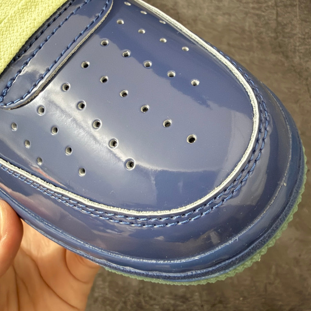 Nike Air Force 1 ’07 Low Blue & Purple Sneakers with Lime Green Laces, Glossy Retro Casual Streetwear Shoes