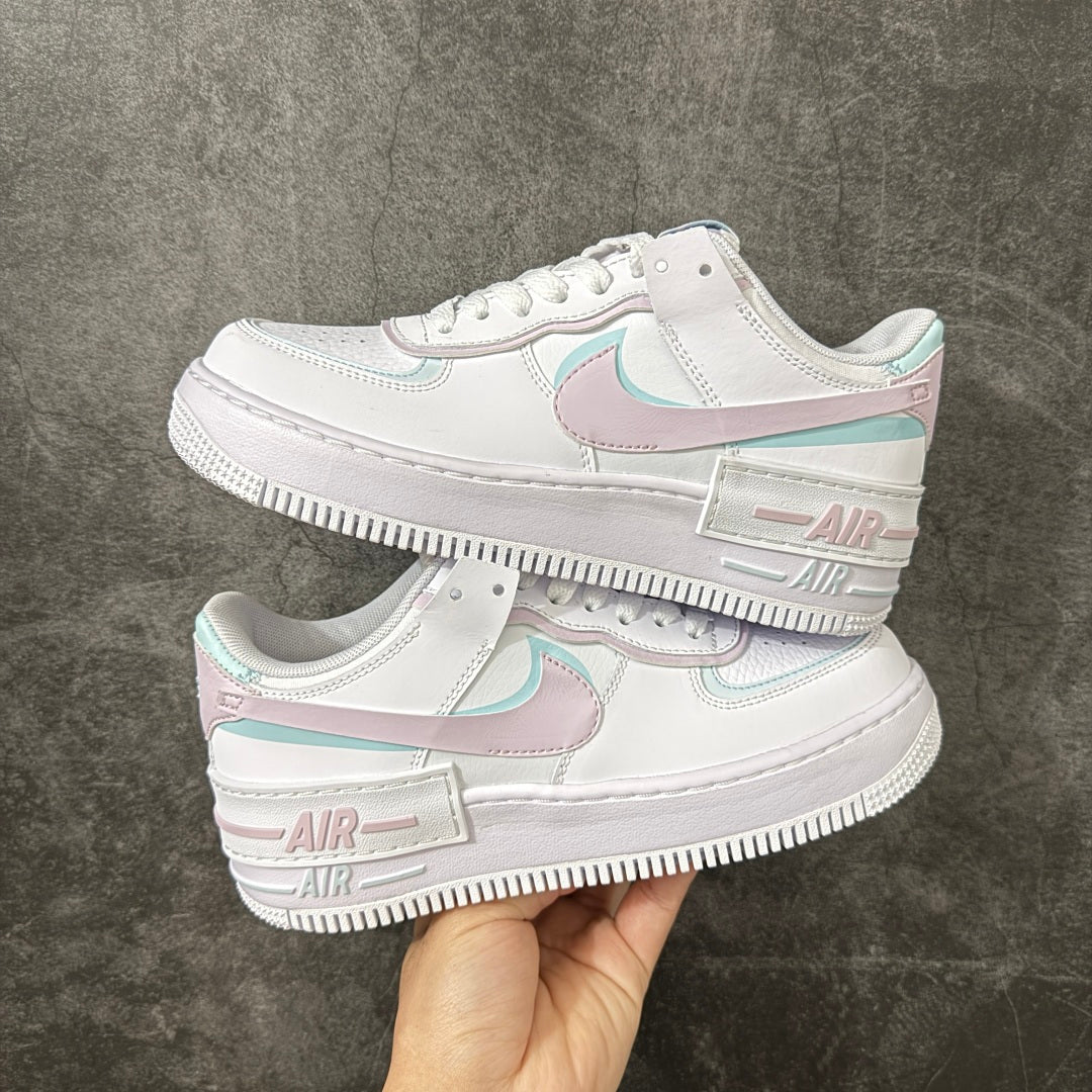 Nike Air Force 1 Shadow White & Pastel Pink Mint Sneakers, Layered Low-Top Lace-Up Casual Streetwear Shoes