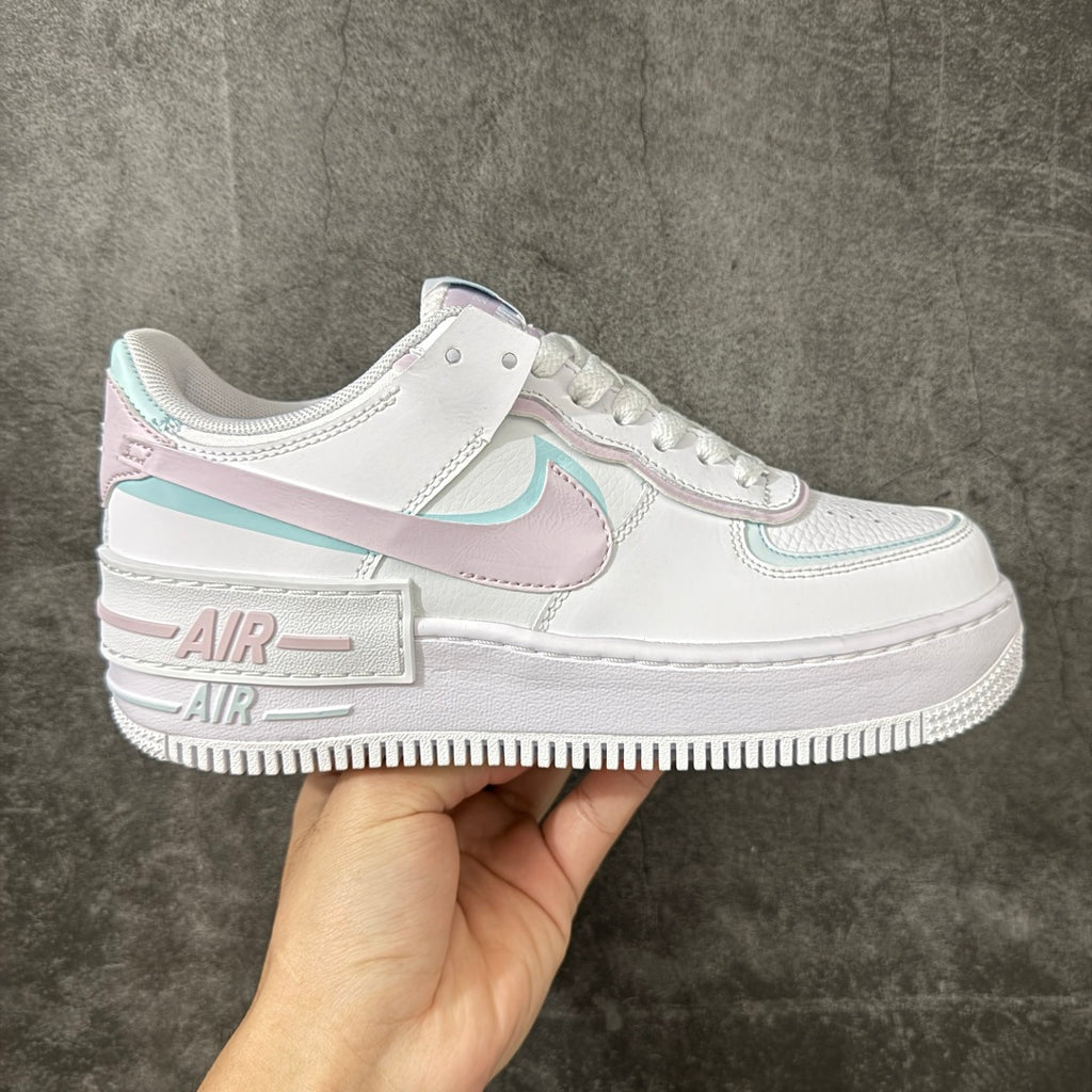 Nike Air Force 1 Shadow White & Pastel Pink Mint Sneakers, Layered Low-Top Lace-Up Casual Streetwear Shoes