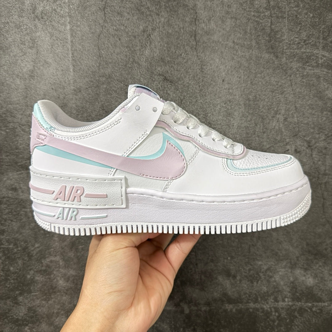 Nike Air Force 1 Shadow White & Pastel Pink Mint Sneakers, Layered Low-Top Lace-Up Casual Streetwear Shoes