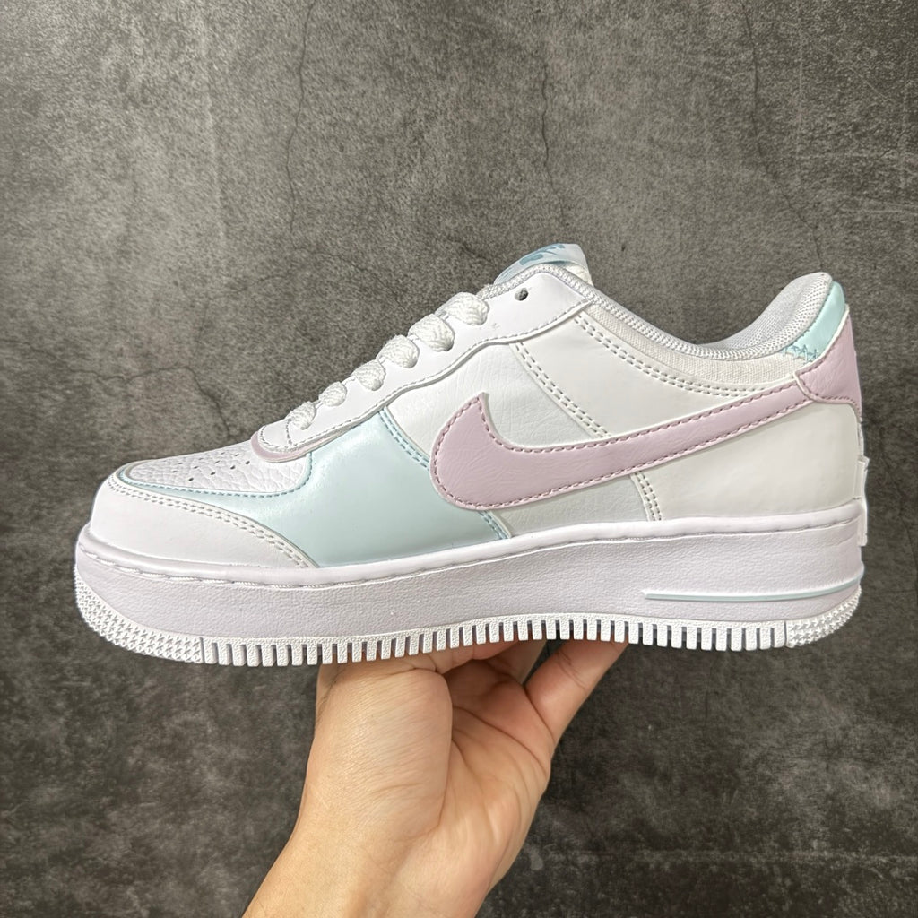 Nike Air Force 1 Shadow White & Pastel Pink Mint Sneakers, Layered Low-Top Lace-Up Casual Streetwear Shoes
