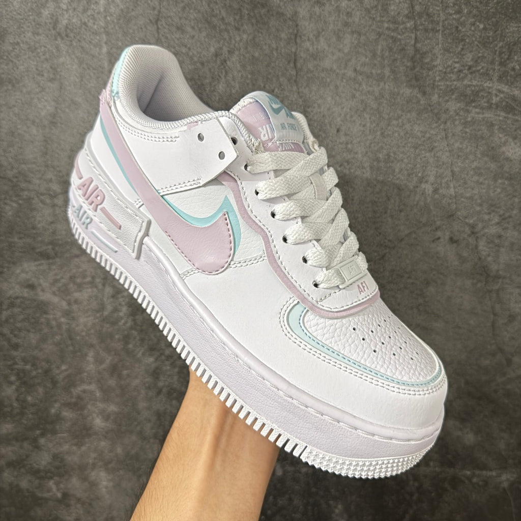 Nike Air Force 1 Shadow White & Pastel Pink Mint Sneakers, Layered Low-Top Lace-Up Casual Streetwear Shoes