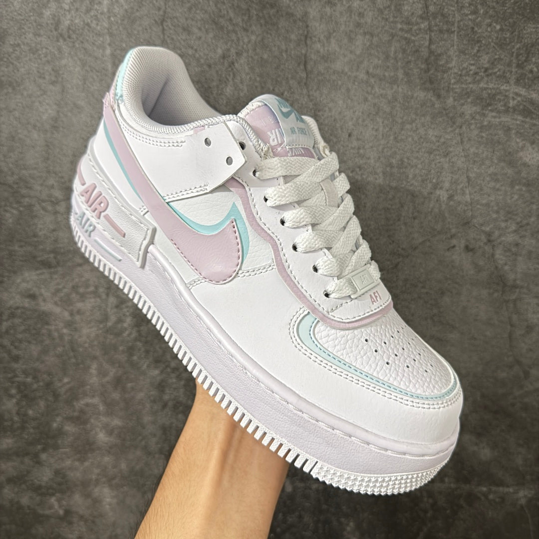 Nike Air Force 1 Shadow White & Pastel Pink Mint Sneakers, Layered Low-Top Lace-Up Casual Streetwear Shoes
