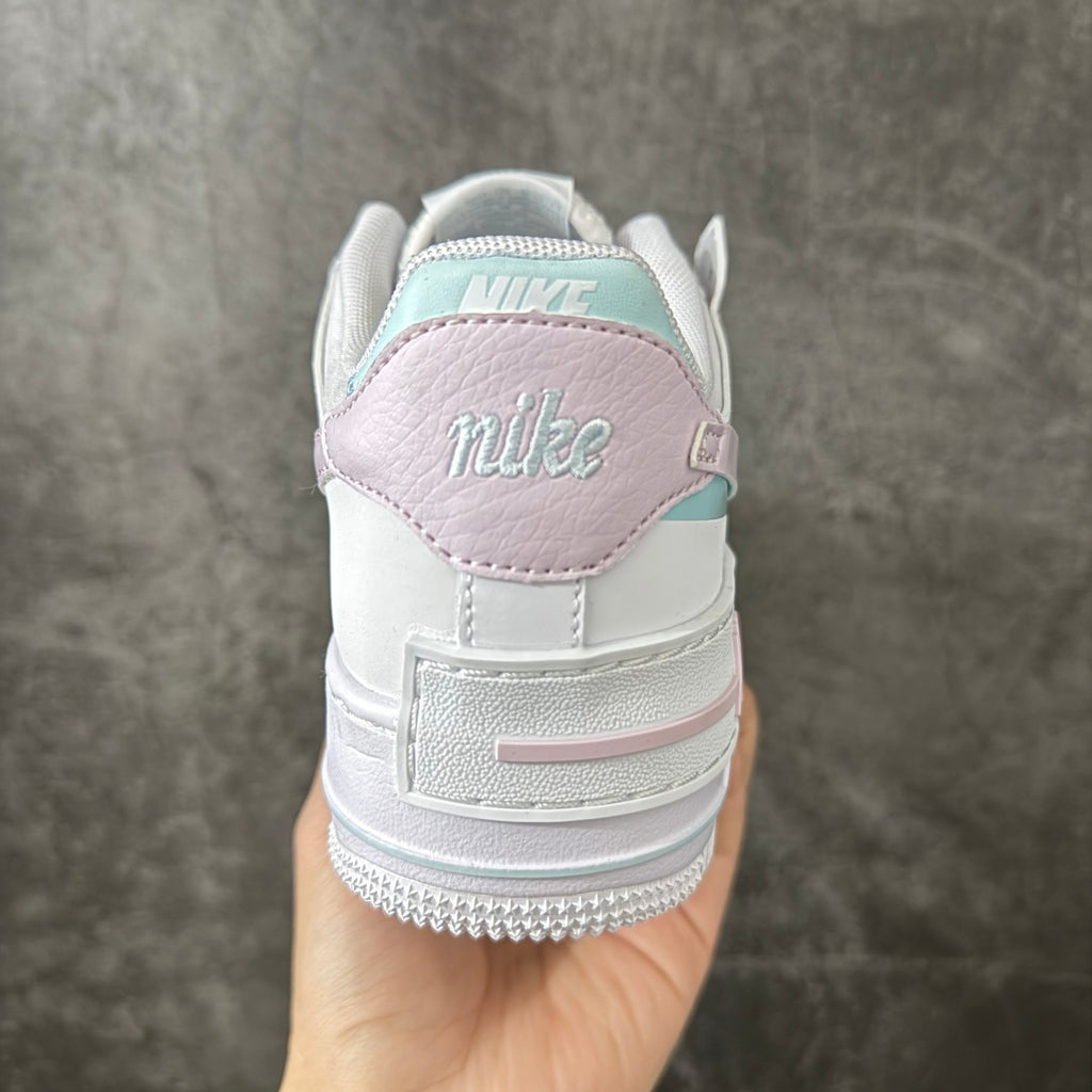 Nike Air Force 1 Shadow White & Pastel Pink Mint Sneakers, Layered Low-Top Lace-Up Casual Streetwear Shoes