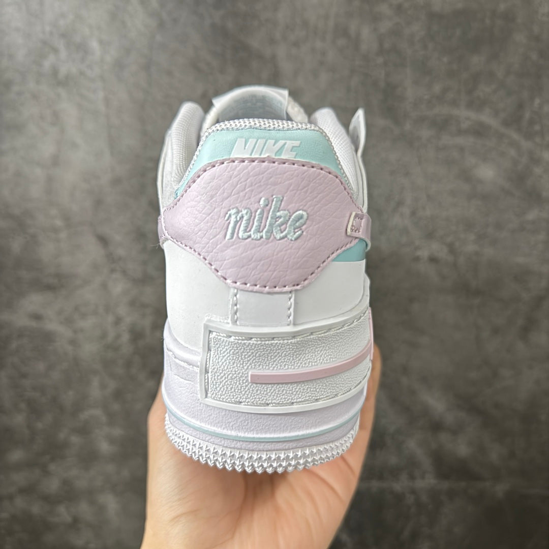 Nike Air Force 1 Shadow White & Pastel Pink Mint Sneakers, Layered Low-Top Lace-Up Casual Streetwear Shoes
