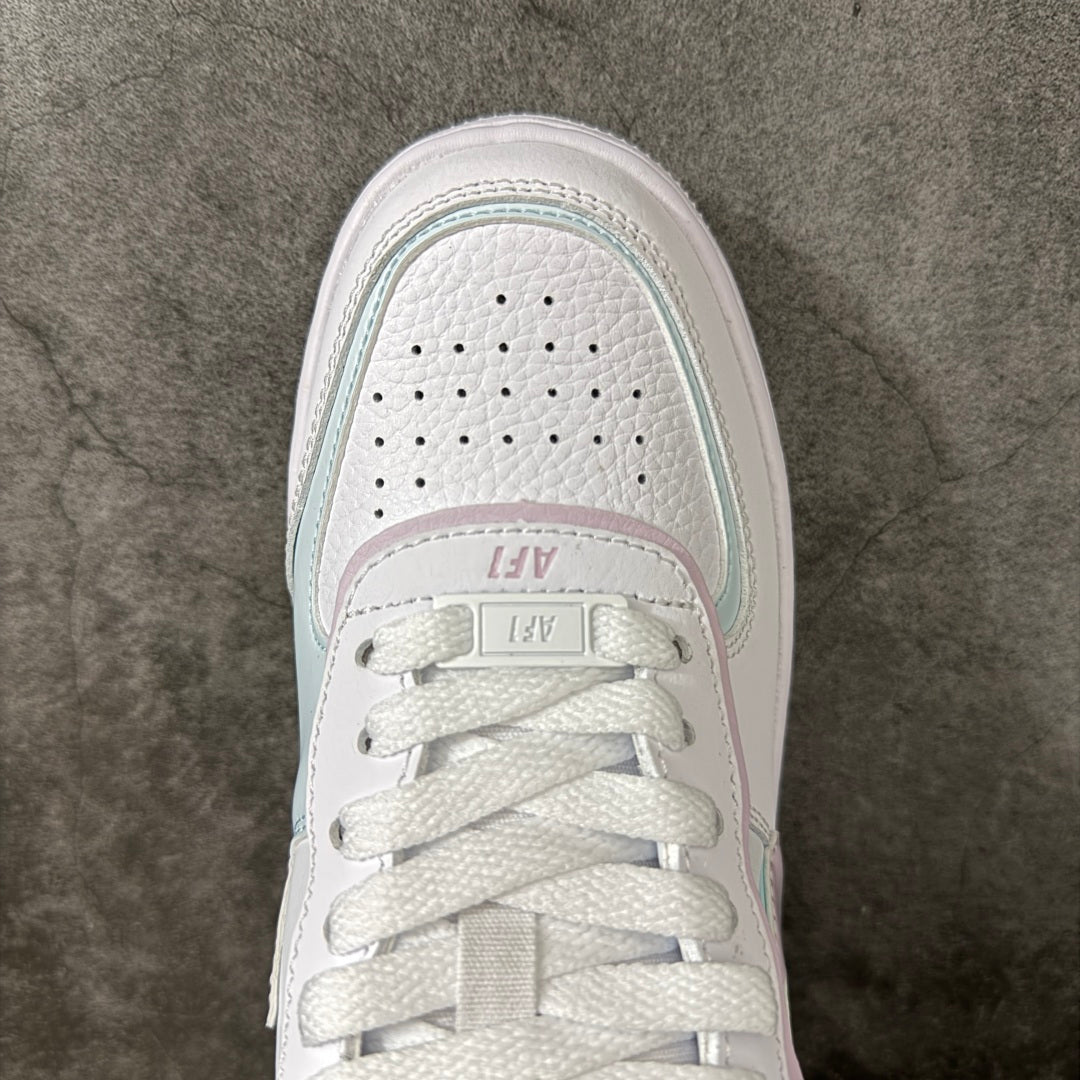 Nike Air Force 1 Shadow White & Pastel Pink Mint Sneakers, Layered Low-Top Lace-Up Casual Streetwear Shoes