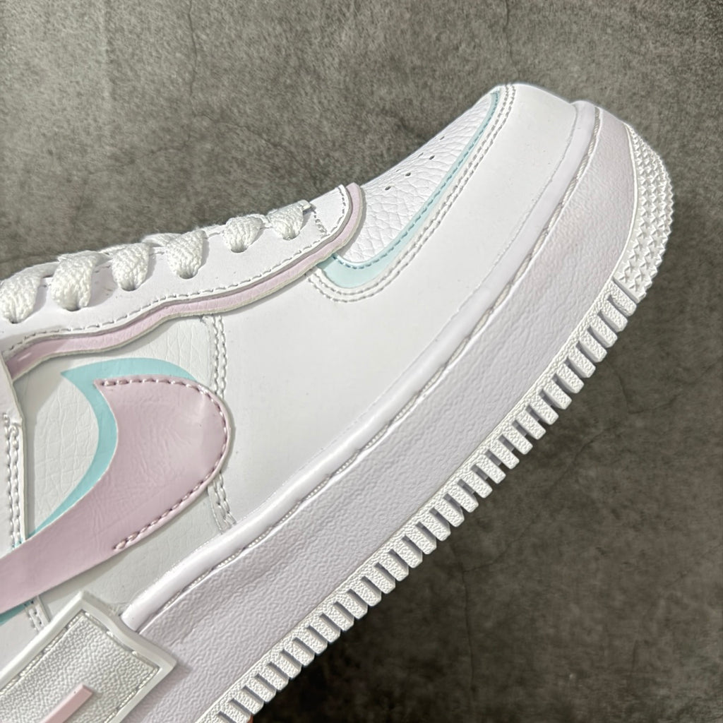 Nike Air Force 1 Shadow White & Pastel Pink Mint Sneakers, Layered Low-Top Lace-Up Casual Streetwear Shoes