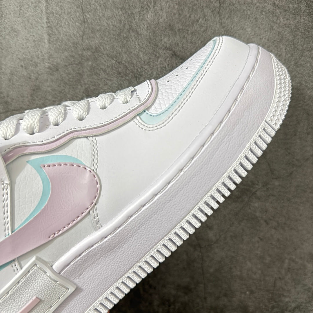 Nike Air Force 1 Shadow White & Pastel Pink Mint Sneakers, Layered Low-Top Lace-Up Casual Streetwear Shoes