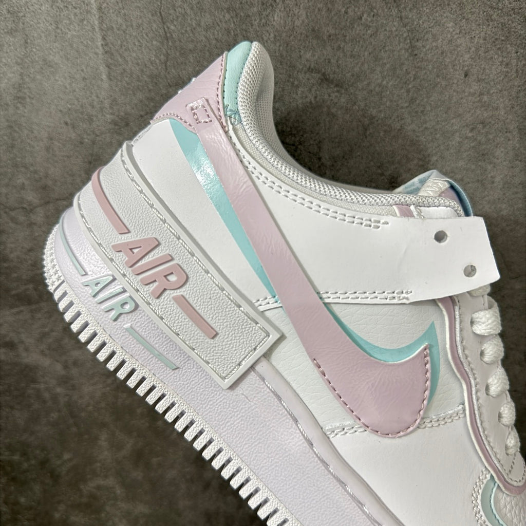 Nike Air Force 1 Shadow White & Pastel Pink Mint Sneakers, Layered Low-Top Lace-Up Casual Streetwear Shoes