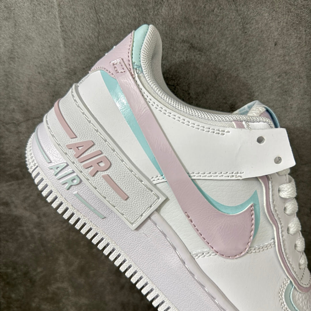 Nike Air Force 1 Shadow White & Pastel Pink Mint Sneakers, Layered Low-Top Lace-Up Casual Streetwear Shoes