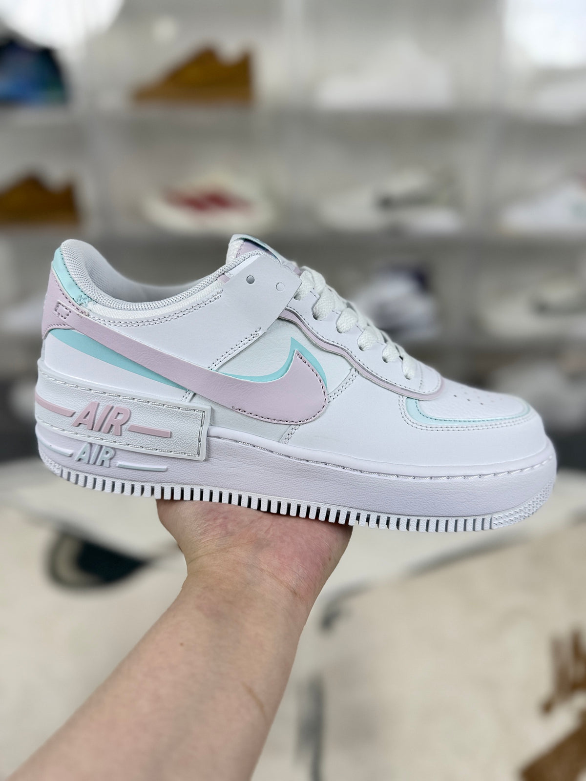 Nike Air Force 1 Shadow White & Pastel Pink Mint Sneakers, Layered Low-Top Lace-Up Casual Streetwear Shoes