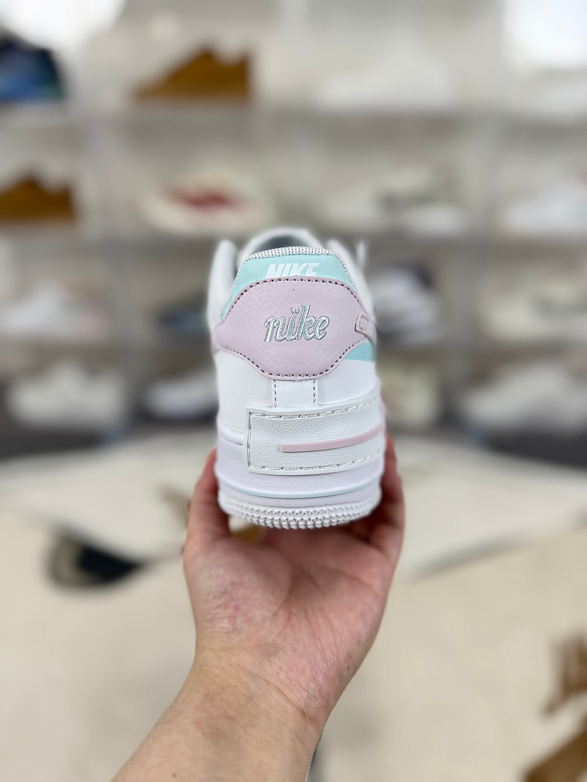 Nike Air Force 1 Shadow White & Pastel Pink Mint Sneakers, Layered Low-Top Lace-Up Casual Streetwear Shoes