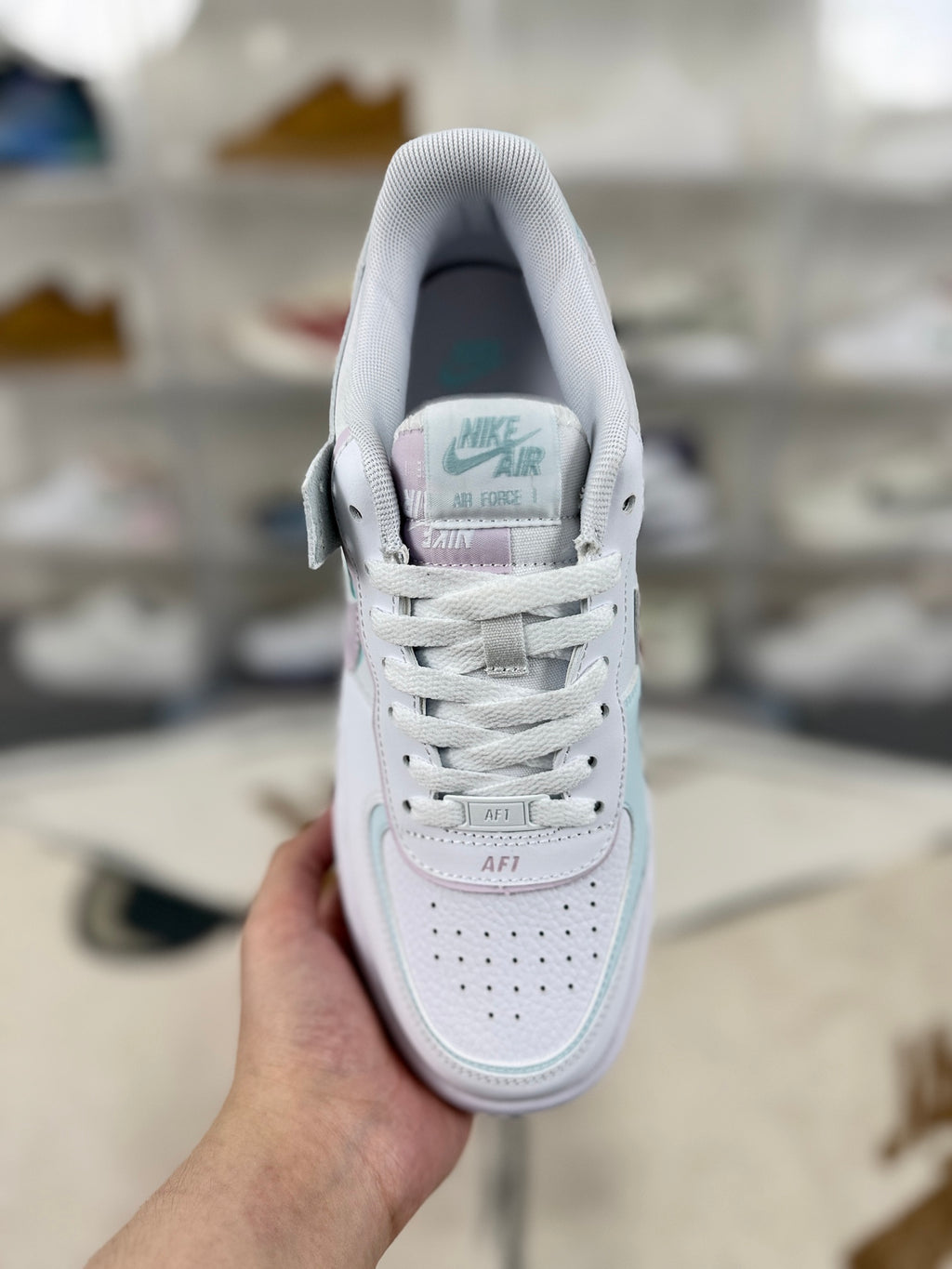 Nike Air Force 1 Shadow White & Pastel Pink Mint Sneakers, Layered Low-Top Lace-Up Casual Streetwear Shoes
