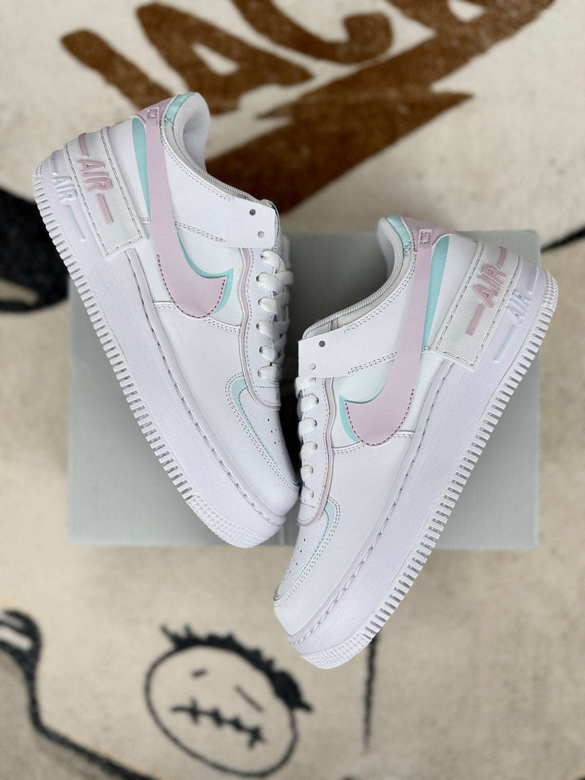 Nike Air Force 1 Shadow White & Pastel Pink Mint Sneakers, Layered Low-Top Lace-Up Casual Streetwear Shoes