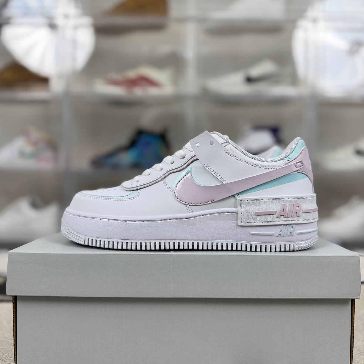 Nike Air Force 1 Shadow White & Pastel Pink Mint Sneakers, Layered Low-Top Lace-Up Casual Streetwear Shoes