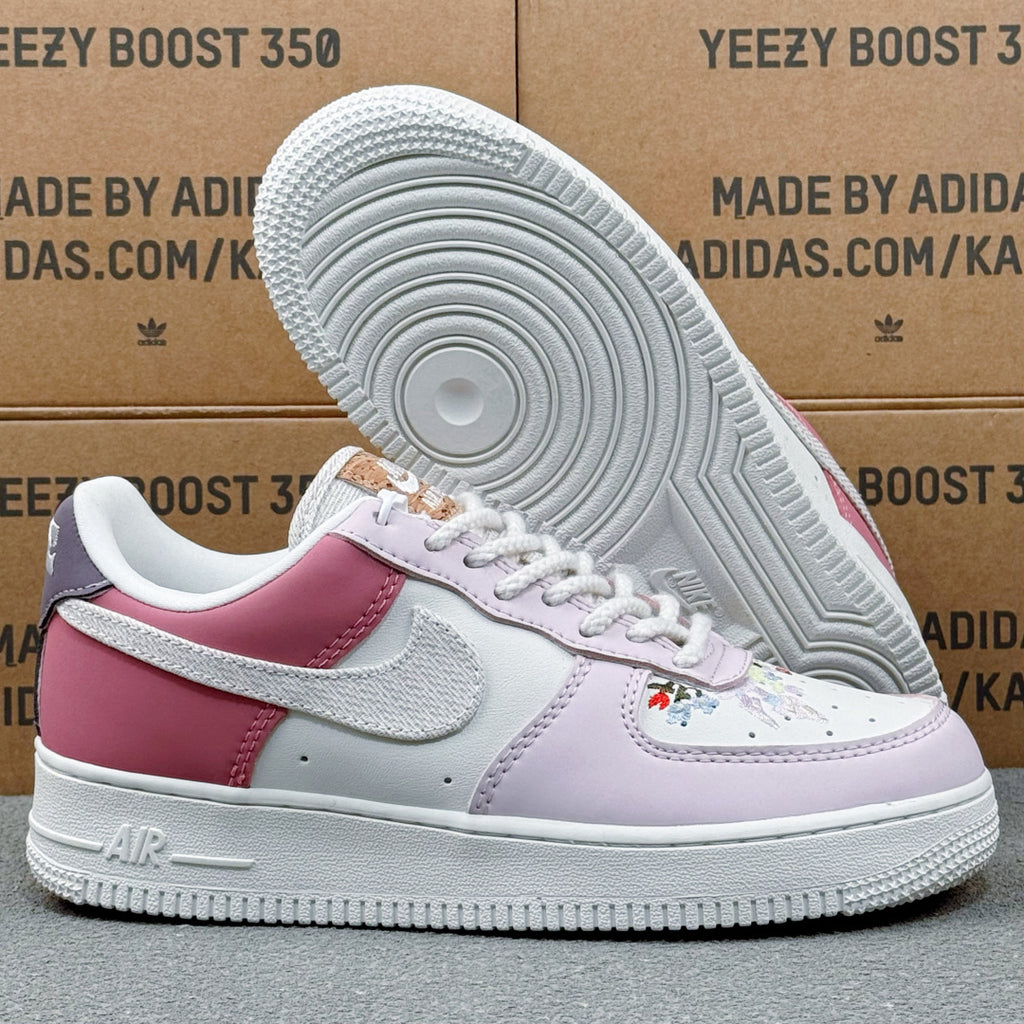 Nike Air Force 1 ’07 Low AF1 White & Pink Sneakers, Color Block Lace-Up Retro Casual Streetwear Shoes