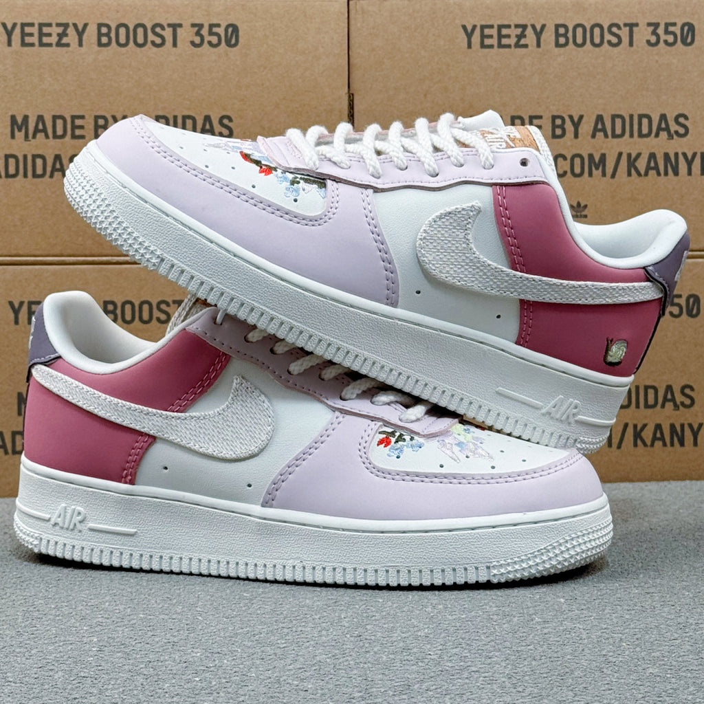 Nike Air Force 1 ’07 Low AF1 White & Pink Sneakers, Color Block Lace-Up Retro Casual Streetwear Shoes