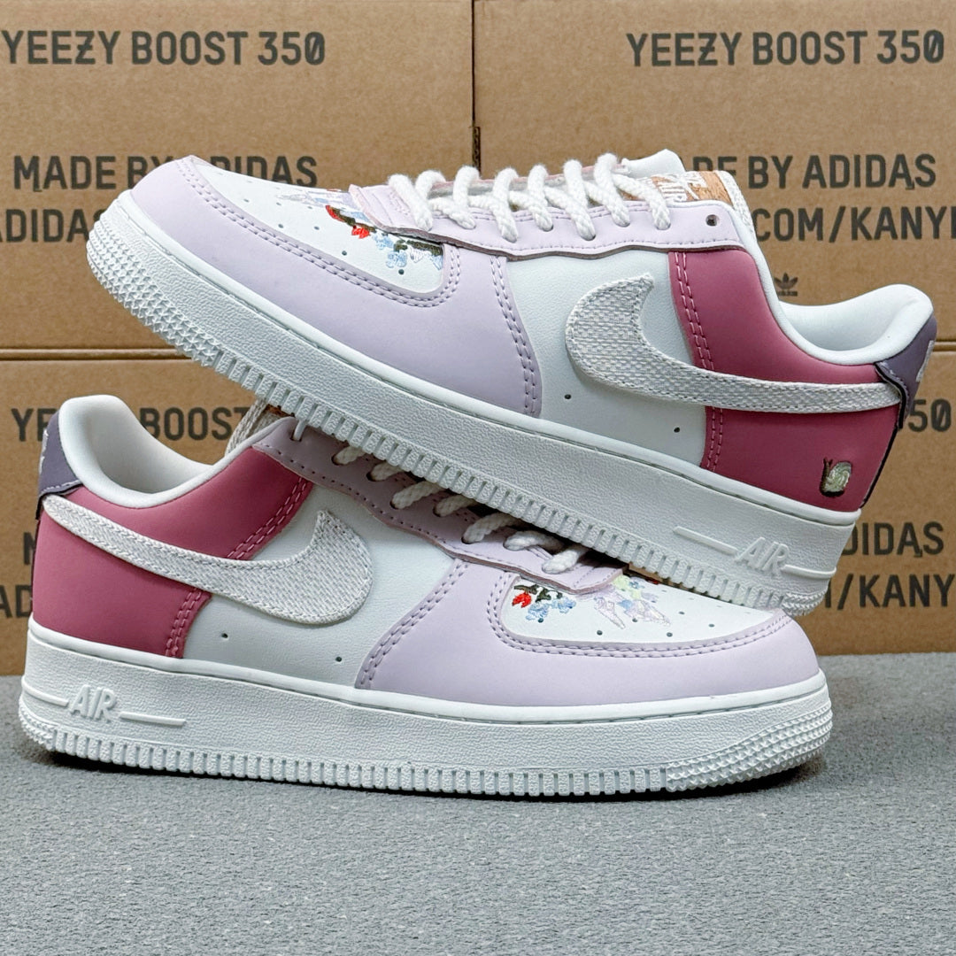 Nike Air Force 1 ’07 Low AF1 White & Pink Sneakers, Color Block Lace-Up Retro Casual Streetwear Shoes