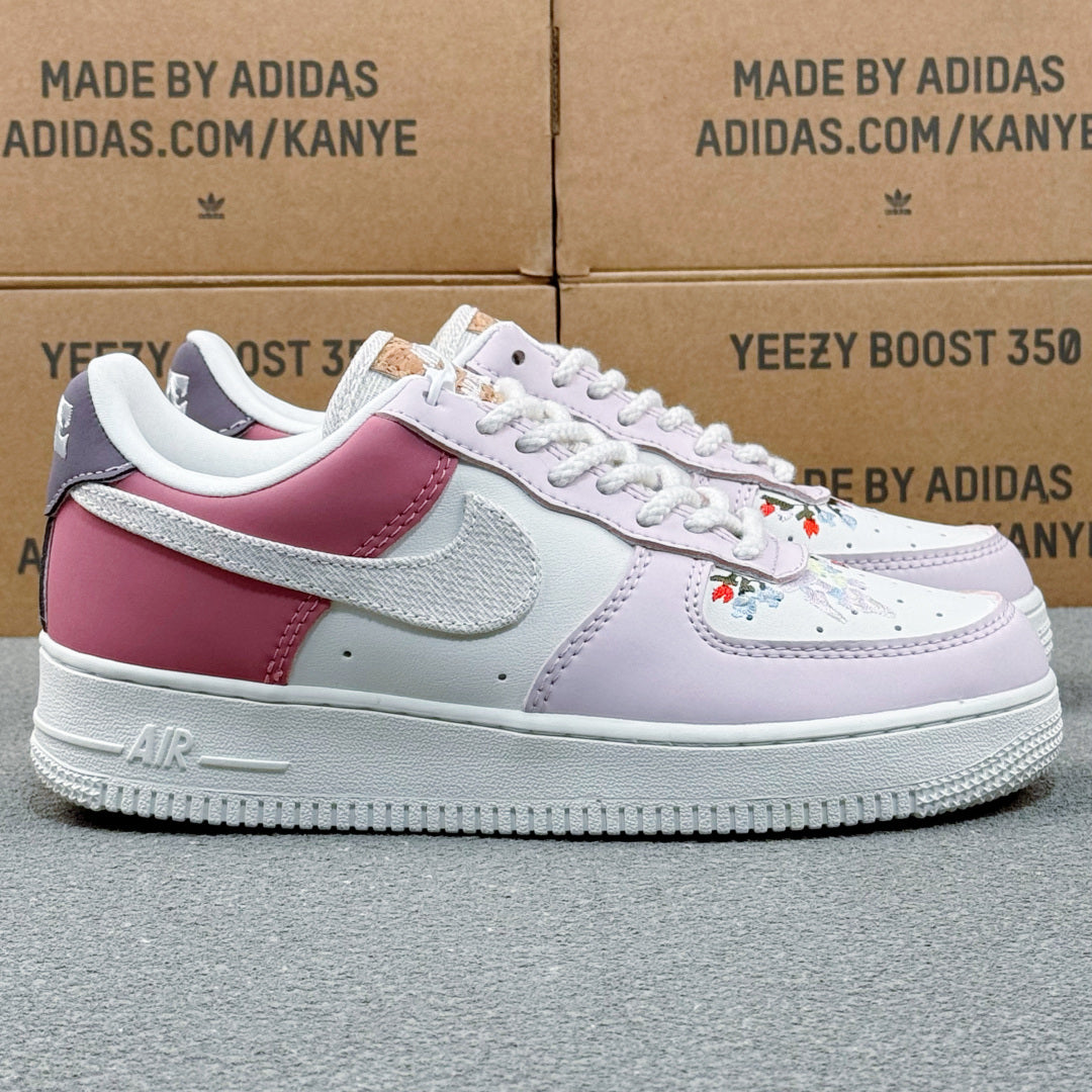 Nike Air Force 1 ’07 Low AF1 White & Pink Sneakers, Color Block Lace-Up Retro Casual Streetwear Shoes