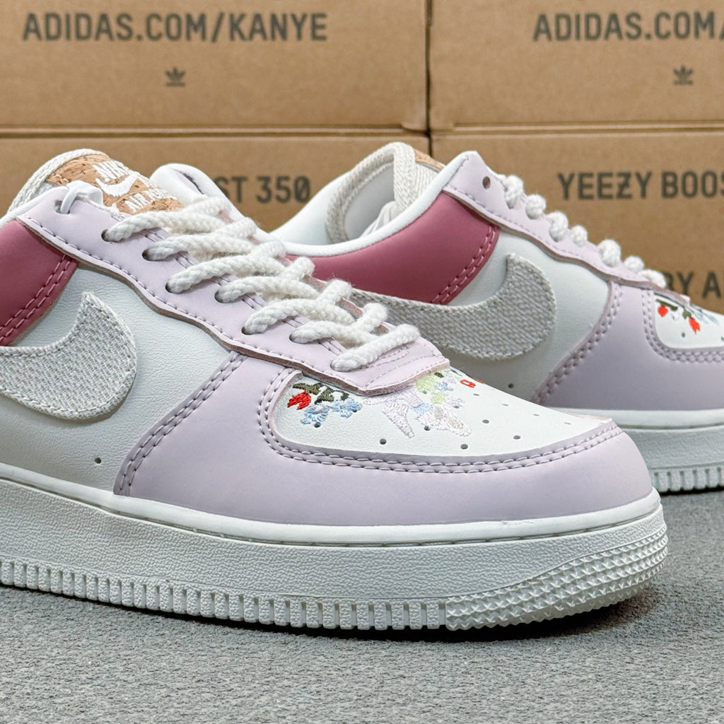 Nike Air Force 1 ’07 Low AF1 White & Pink Sneakers, Color Block Lace-Up Retro Casual Streetwear Shoes